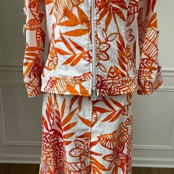 Joseph Ribkoff Skirt Suit Cut Out Jacket Orange Abstract Print 12 - Picture 5 of 15
